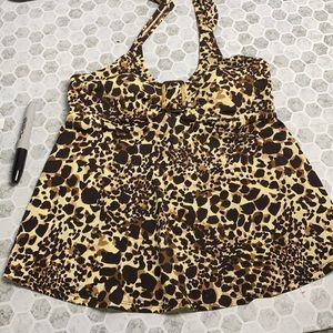 Liz Lange Small Cheetah Print Halter Swim Top